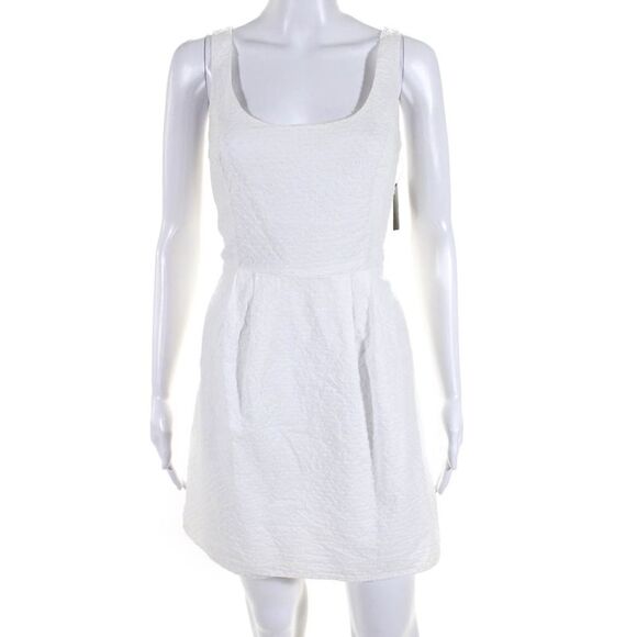 Ellelauri Womens Scoop Neck Sleeveless Textured A Line Dress White Size L - Picture 1 of 7